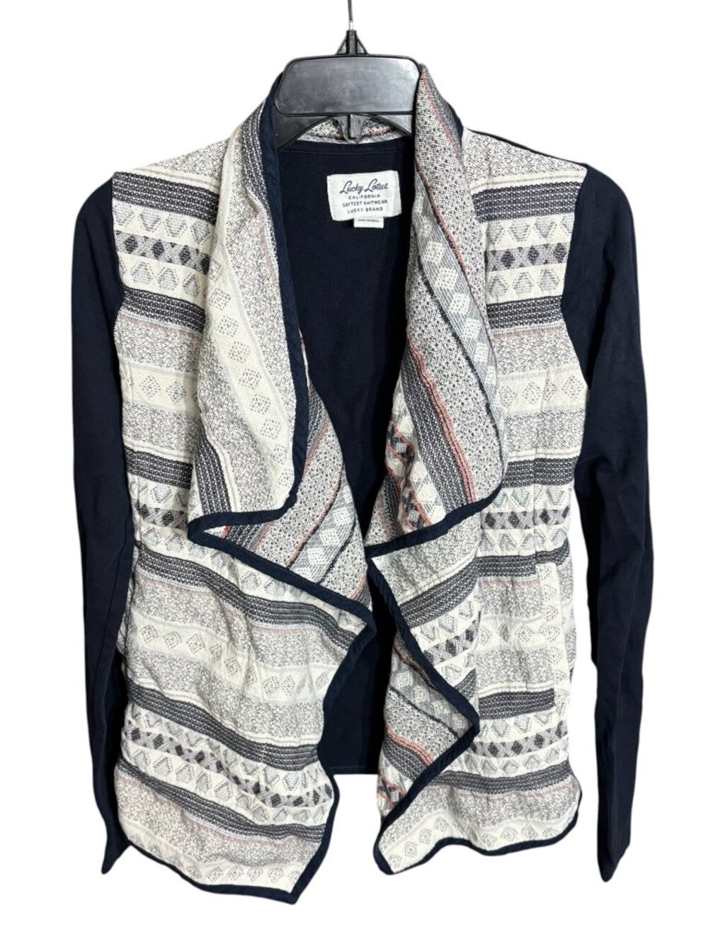 Lucky Brand Cardigan Sweater Open Aztec Southwestern 100% Cotton Size XS